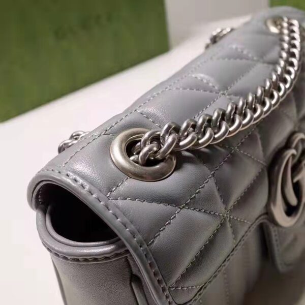 Gucci Women GG Marmont Small Shoulder Bag Grey Matelassé Leather Double G (5)