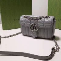 Gucci Women GG Marmont Small Shoulder Bag Grey Matelassé Leather Double G (1)