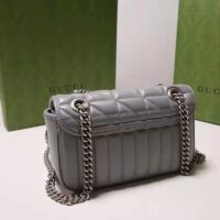 Gucci Women GG Marmont Small Shoulder Bag Grey Matelassé Leather Double G (1)