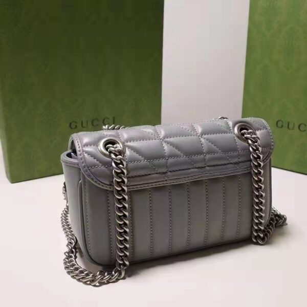 Gucci Women GG Marmont Small Shoulder Bag Grey Matelassé Leather Double G (8)