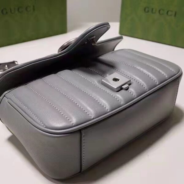 Gucci Women GG Marmont Small Shoulder Bag Grey Matelassé Leather Double G (9)