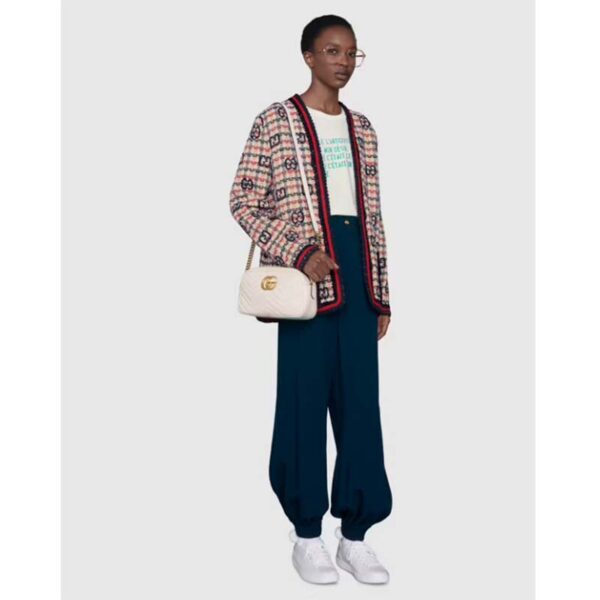 Gucci Women GG Marmont Small Shoulder Bag White Matelassé Chevron Leather (1)