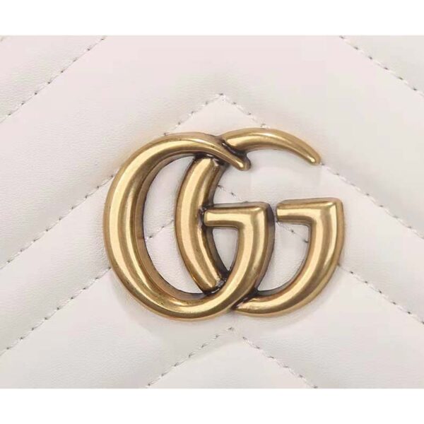 Gucci Women GG Marmont Small Shoulder Bag White Matelassé Chevron Leather (11)