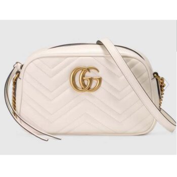 Gucci Women GG Marmont Small Shoulder Bag White Matelassé Chevron Leather