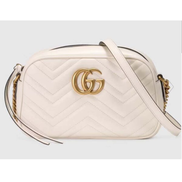 Gucci Women GG Marmont Small Shoulder Bag White Matelassé Chevron Leather (2)