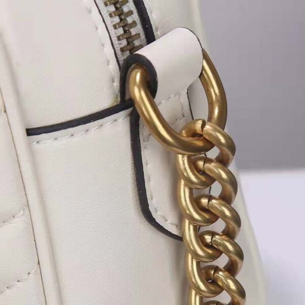 Gucci Women GG Marmont Small Shoulder Bag White Matelassé Chevron Leather (6)