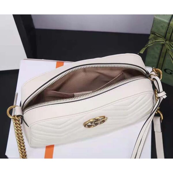 Gucci Women GG Marmont Small Shoulder Bag White Matelassé Chevron Leather (7)