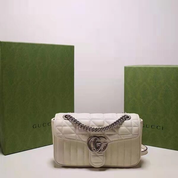 Gucci Women GG Marmont Small Shoulder Bag White Matelassé Leather Double G (1)