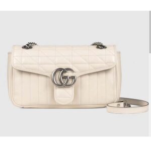 Gucci Women GG Marmont Small Shoulder Bag White Matelassé Leather Double G