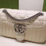 Gucci Women GG Marmont Small Shoulder Bag White Matelassé Leather Double G - Bild 5