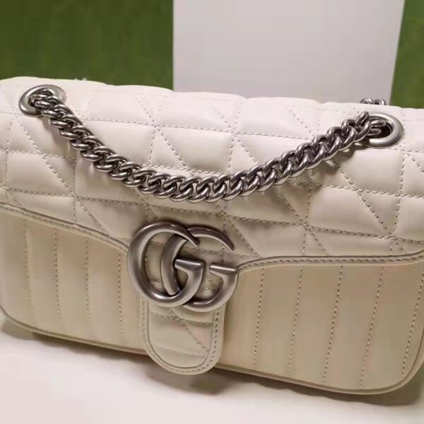 Gucci Women GG Marmont Small Shoulder Bag White Matelassé Leather Double G (2)
