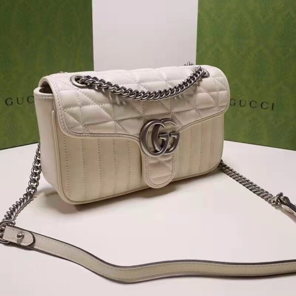 Gucci Women GG Marmont Small Shoulder Bag White Matelassé Leather Double G (3)