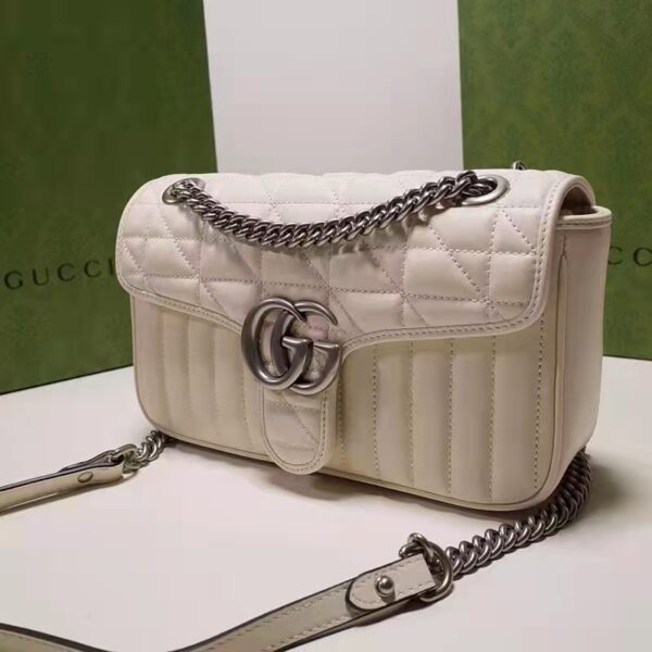 Gucci Women GG Marmont Small Shoulder Bag White Matelassé Leather Double G (4)