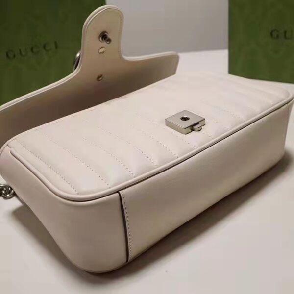 Gucci Women GG Marmont Small Shoulder Bag White Matelassé Leather Double G (6)