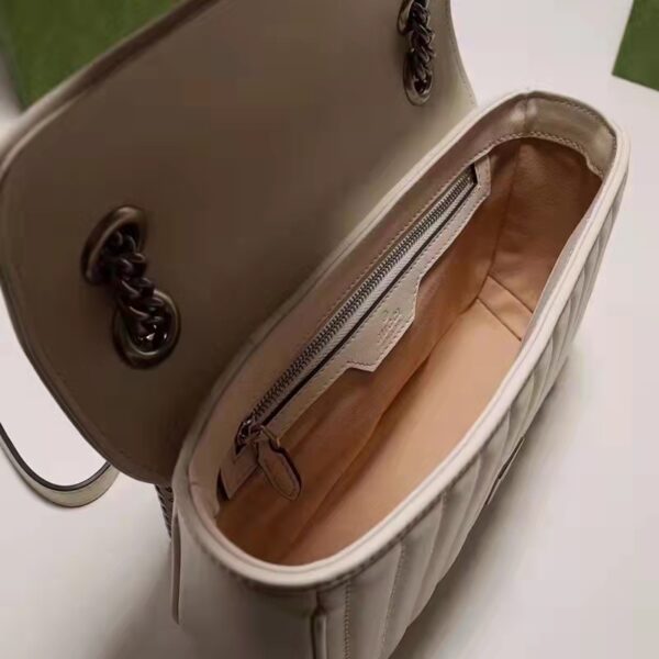 Gucci Women GG Marmont Small Shoulder Bag White Matelassé Leather Double G (7)