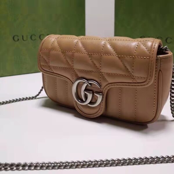 Gucci Women GG Marmont Super Mini Bag Beige Double G Matelassé Leather (10)