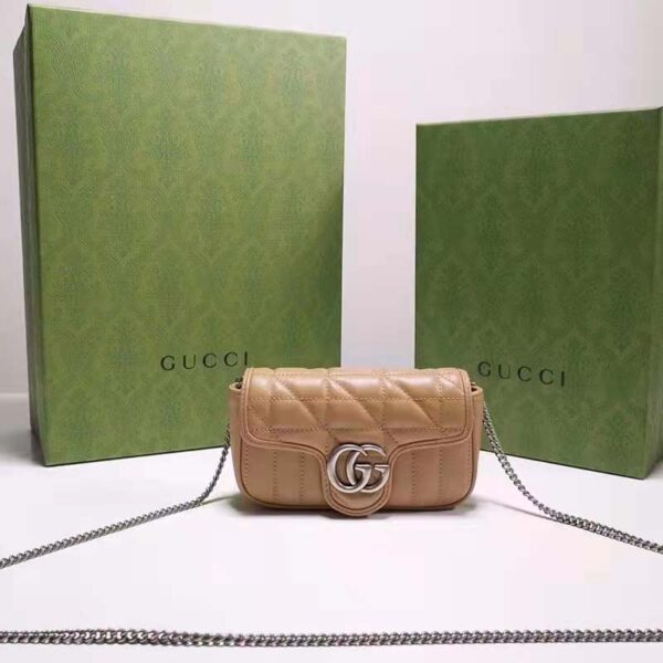 Gucci Women GG Marmont Super Mini Bag Beige Double G Matelassé Leather