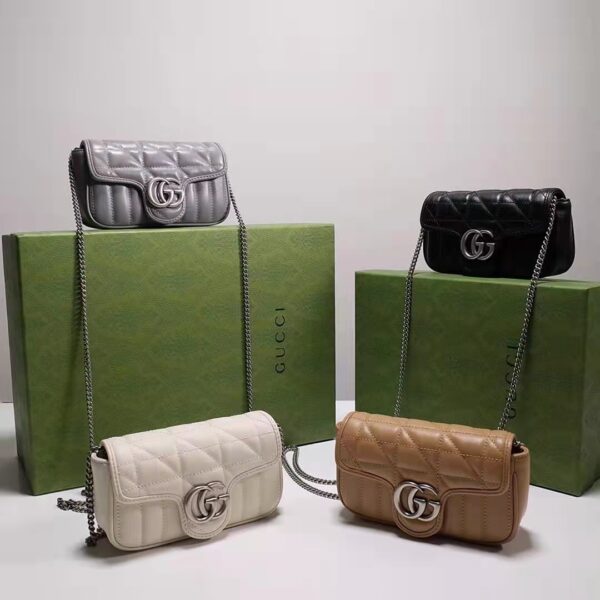 Gucci Women GG Marmont Super Mini Bag Beige Double G Matelassé Leather (7)