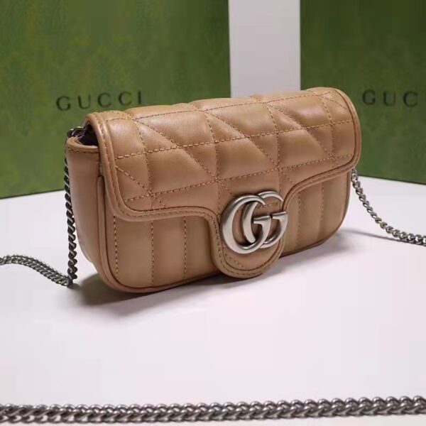 Gucci Women GG Marmont Super Mini Bag Beige Double G Matelassé Leather (9)