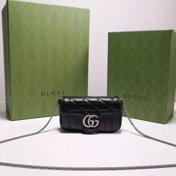 Gucci Women GG Marmont Super Mini Bag Black Double G Matelassé (2)
