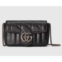 Gucci Women GG Marmont Super Mini Bag Black Double G Matelassé