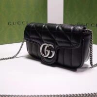 Gucci Women GG Marmont Super Mini Bag Black Double G Matelassé