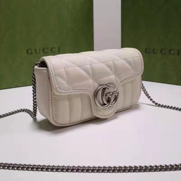 Gucci Women GG Marmont Super Mini Bag White Double G Matelassé Leather (3)