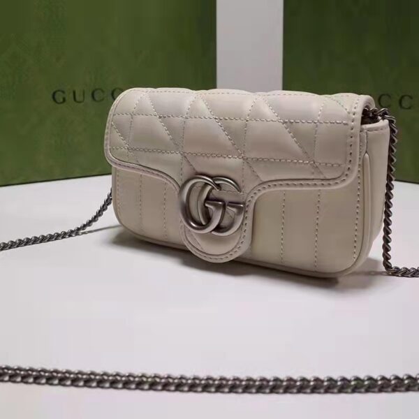 Gucci Women GG Marmont Super Mini Bag White Double G Matelassé Leather (4)