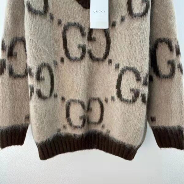 Gucci Women GG Mohair Wool V-Neck Sweater Beige Brown (10)