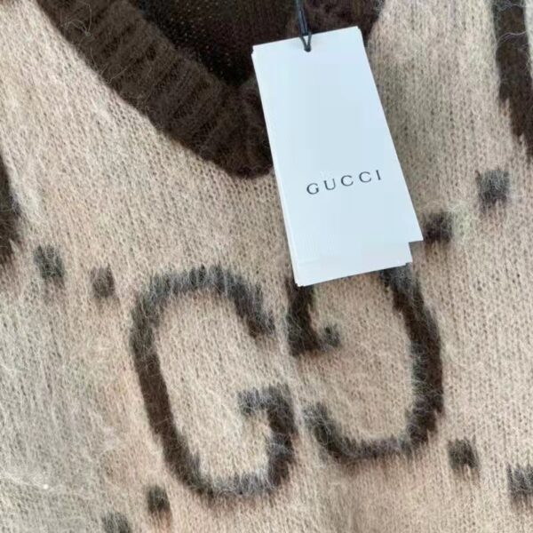Gucci Women GG Mohair Wool V-Neck Sweater Beige Brown (11)