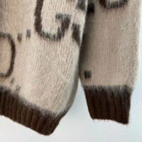 Gucci Women GG Mohair Wool V-Neck Sweater Beige Brown (1)