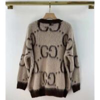 Gucci Women GG Mohair Wool V-Neck Sweater Beige Brown (1)