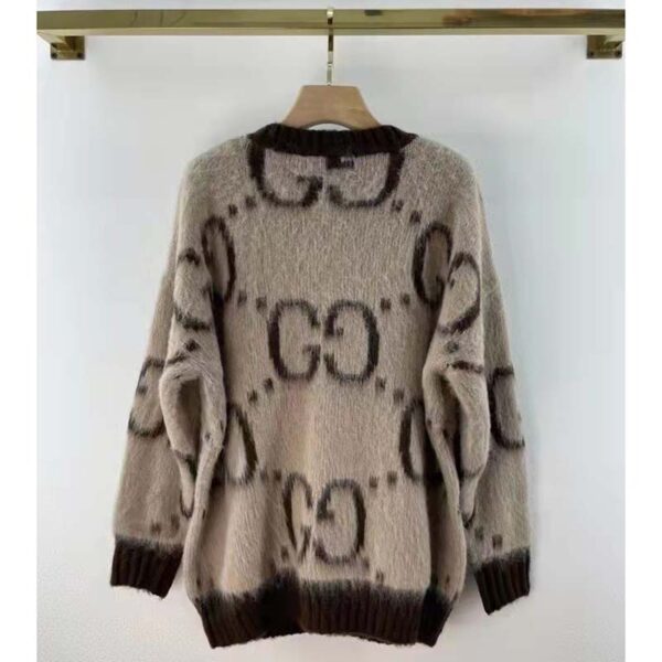 Gucci Women GG Mohair Wool V-Neck Sweater Beige Brown