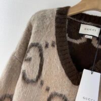 Gucci Women GG Mohair Wool V-Neck Sweater Beige Brown (1)