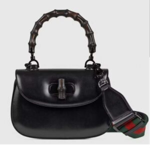 Gucci Women GG Small Top Handle Bag Bamboo Black Leather