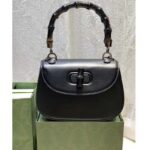 Gucci Women GG Small Top Handle Bag Bamboo Black Leather – Image 3