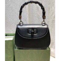 Gucci Women GG Small Top Handle Bag Bamboo Black Leather (1)