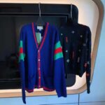 Gucci GG Men Gucci 100 Wool Cardigan Blue Wool Green Red V-Neck - Imagen 3