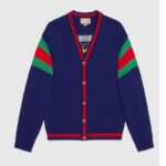 Cárdigan de lana 100% Gucci para mujer, cuello en V, azul, verde y rojo