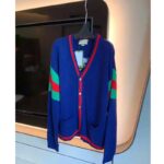 Gucci GG Men Gucci 100 Wool Cardigan Blue Wool Green Red V-Neck - Imagen 4
