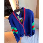Gucci Women Gucci 100 Wool Cardigan Blue Wool Green Red V-Neck - Imagen 6