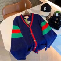 Gucci Women Gucci 100 Wool Cardigan Blue Wool Green Red V-Neck (12)