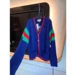 Gucci GG Men Gucci 100 Wool Cardigan Blue Wool Green Red V-Neck - Imagen 2