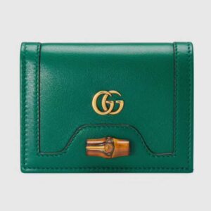 Gucci Women Gucci Diana Card Case Wallet Double GG Green Leather