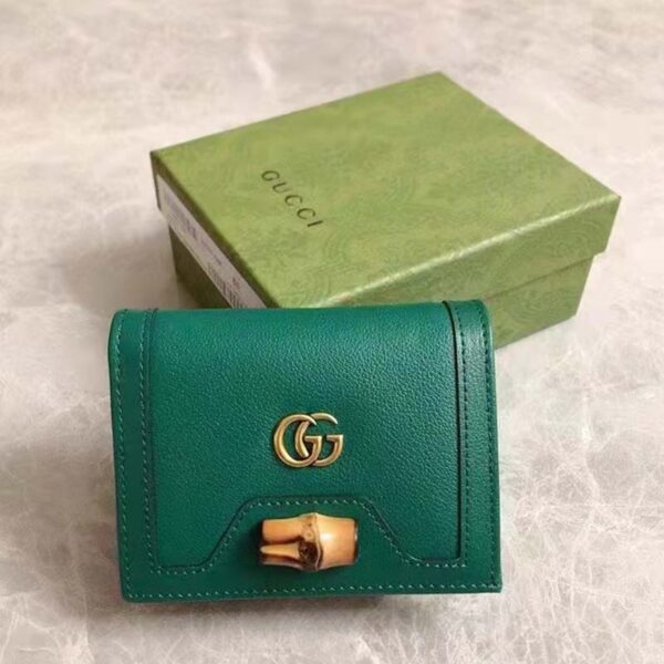 Gucci Women Gucci Diana Card Case Wallet Double GG Green Leather (2)