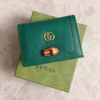 Gucci Women Gucci Diana Card Case Wallet Double GG Green Leather (1)