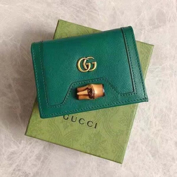 Gucci Women Gucci Diana Card Case Wallet Double GG Green Leather (8)