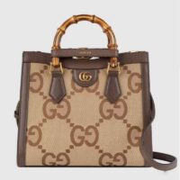 Gucci Women Gucci Diana Jumbo GG Small Tote Bag Double G Camel Canvas (1)