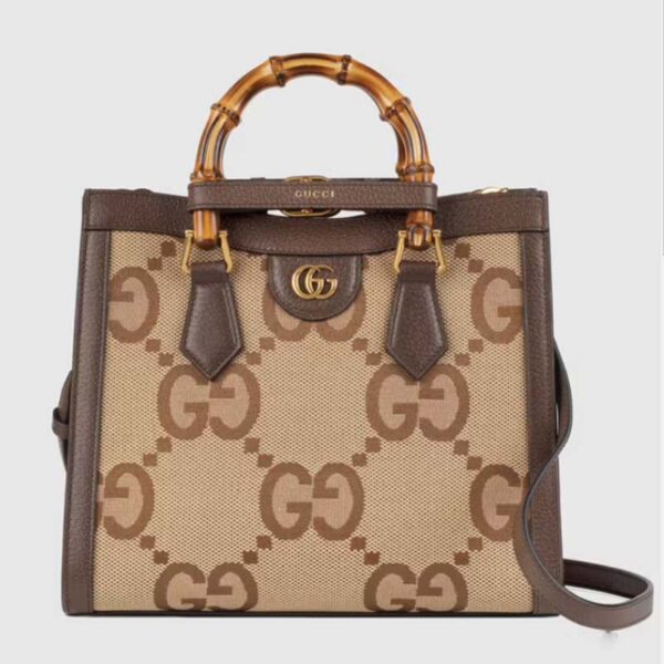 Gucci Women Gucci Diana Jumbo GG Small Tote Bag Double G Camel Canvas (1)