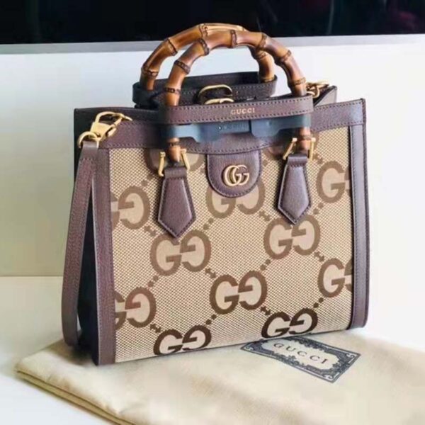 Gucci Women Gucci Diana Jumbo GG Small Tote Bag Double G Camel Canvas (2)